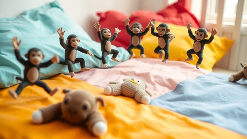Fem små apor hoppade i sängen